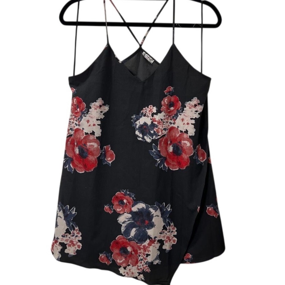 Intimately Free People Black Floral Cami Red Poppy Print Strappy Indie Boho XS